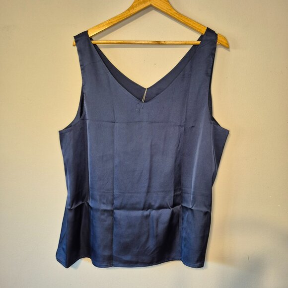 NWT Ekouaer Navy Satin Pajama Top Cami Size 2XL - Picture 5 of 6